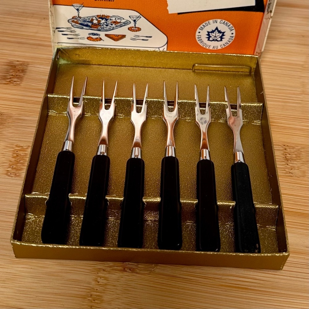 Vintage Dinkee Fork Cocktail Fork Made in Canada MCM Barware 6pc